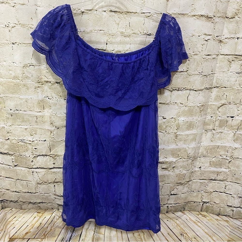 Altar’d State Blue Lace Off The Shoulder Floral Romantic Shift Dress - Picture 2 of 6